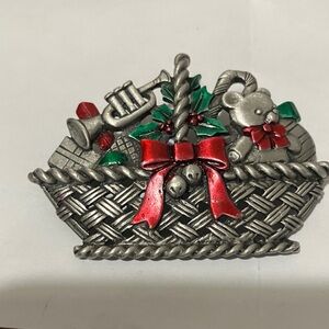 JJ Holiday Basket Brooch with Red Bow